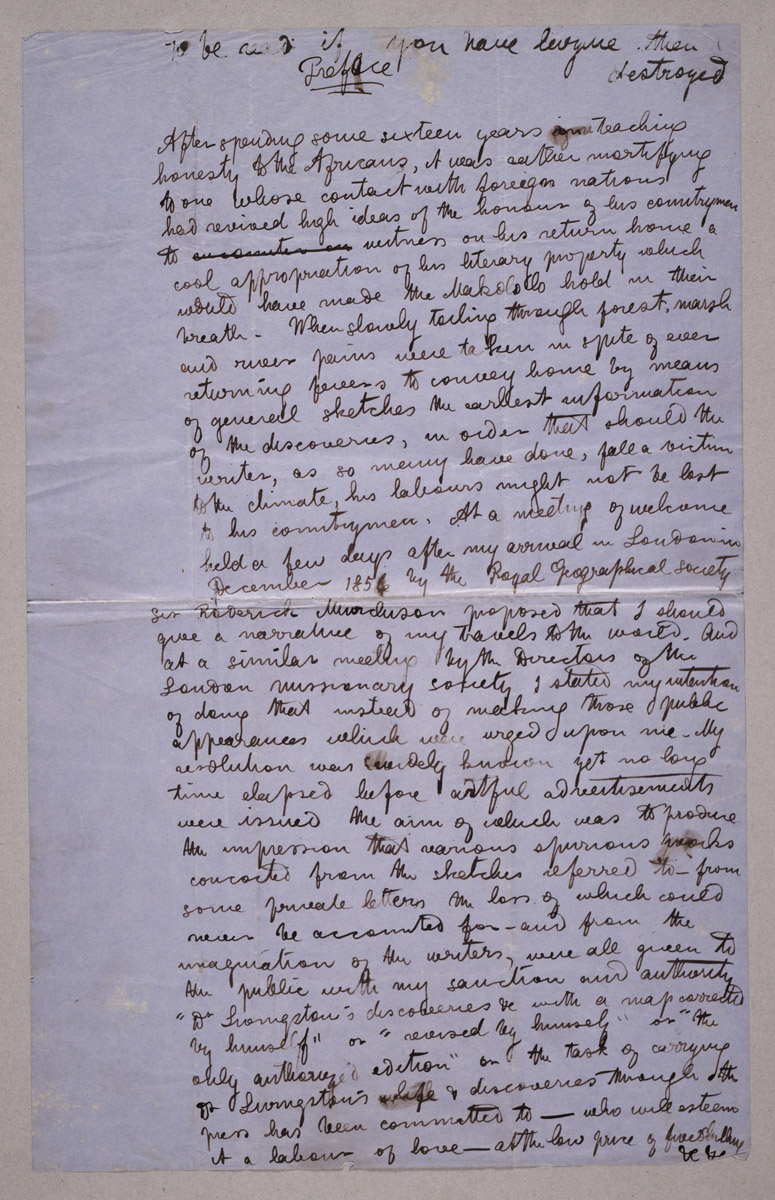 Image of a page from the Suppressed Preface to Missionary Travels (Livingstone 1857ff:[1]). Copyright National Library of Scotland. Creative Commons Share-alike 2.5 UK: Scotland (https://creativecommons.org/licenses/by-nc-sa/2.5/scotland/).