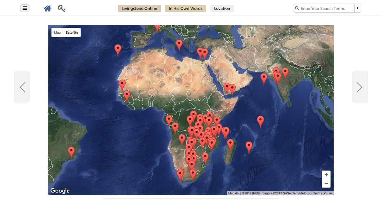 Screenshot of Livingstone Online's 'Browse by Location' page. Copyright Livingstone Online. Creative Commons Attribution-NonCommercial 3.0 Unported (https://creativecommons.org/licenses/by-nc/3.0/).