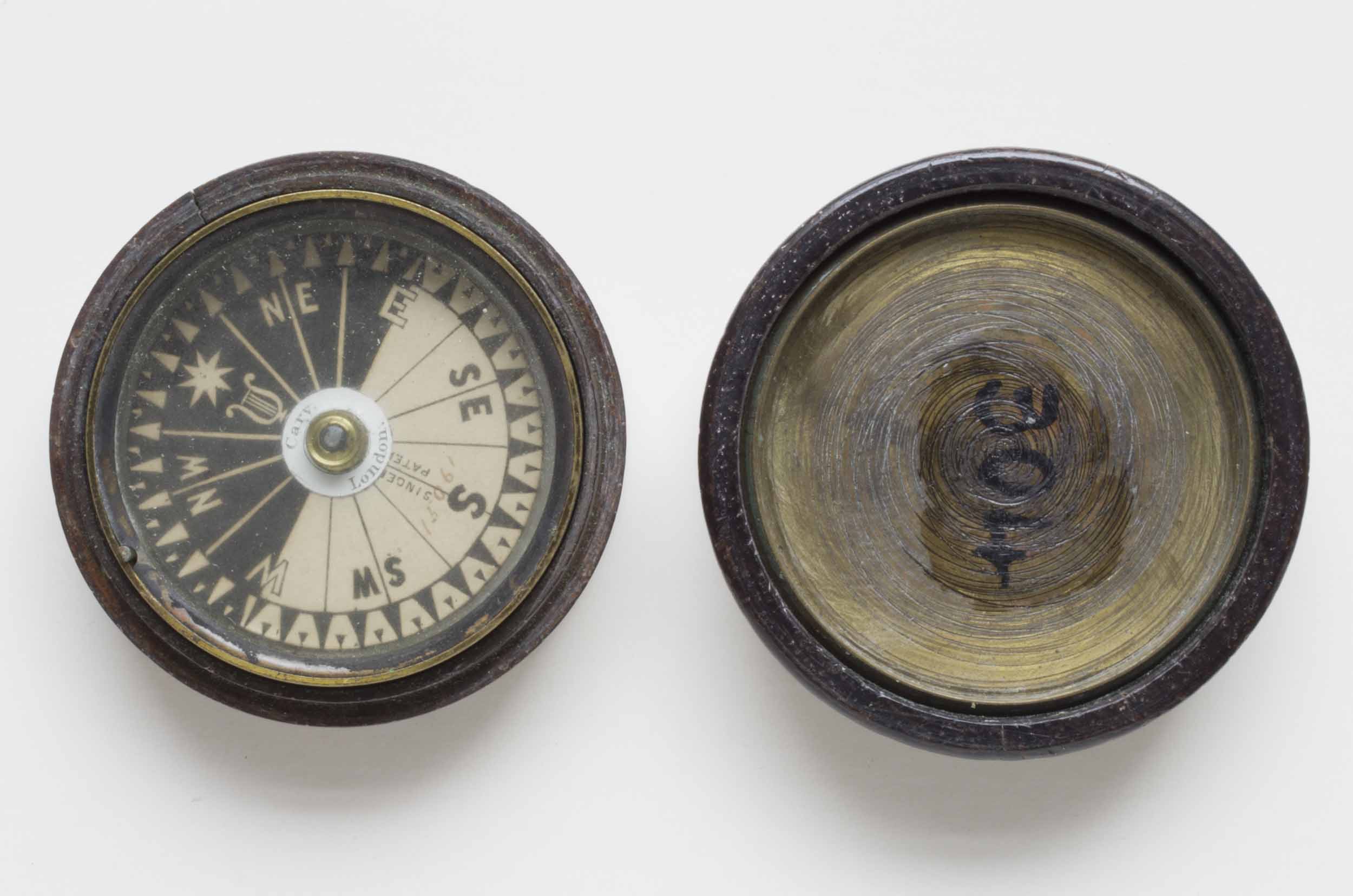 Pocket compass used by David Livingstone throughout his travels. Copyright David Livingstone Centre and Roddy Simpson. Object images used by permission. May not be reproduced without the express written consent of the National Trust for Scotland, on behalf of the Scottish National Memorial to David Livingstone Trust (David Livingstone Centre).
