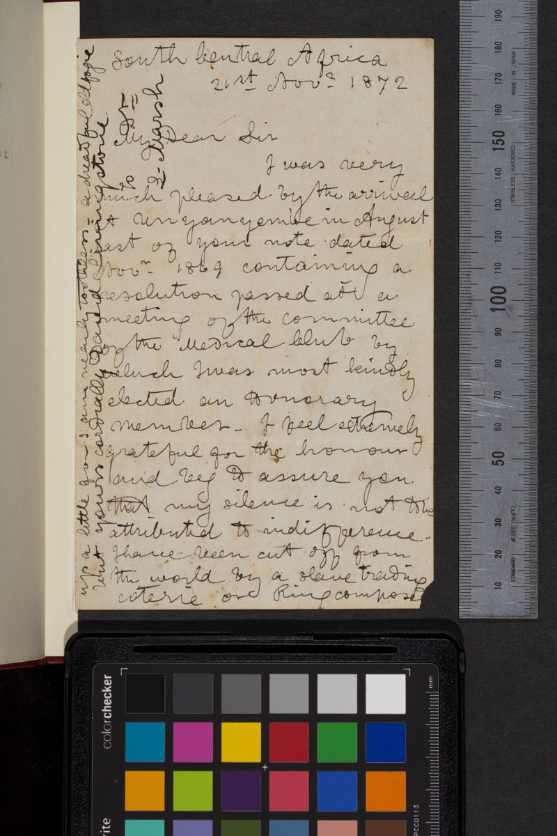 Image of a page of David Livingstone, Letter to John C.L. Marsh, 21 November 1872: [1]. Image copyright The Brenthurst Press (Pty) Ltd, 2014. Creative Commons Attribution-NonCommercial 3.0 Unported (https://creativecommons.org/licenses/by-nc/3.0/).