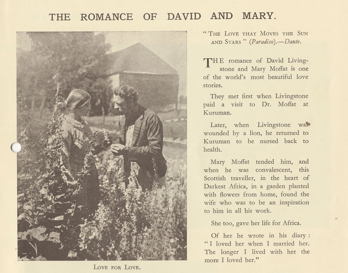 Image of a page from a promotional booklet for Livingstone: A Drama of Reality (Film), 1925, detail: [3]. Copyright National Library of Scotland. Creative Commons Share-alike 2.5 UK: Scotland (https://creativecommons.org/licenses/by-nc-sa/2.5/scotland/).