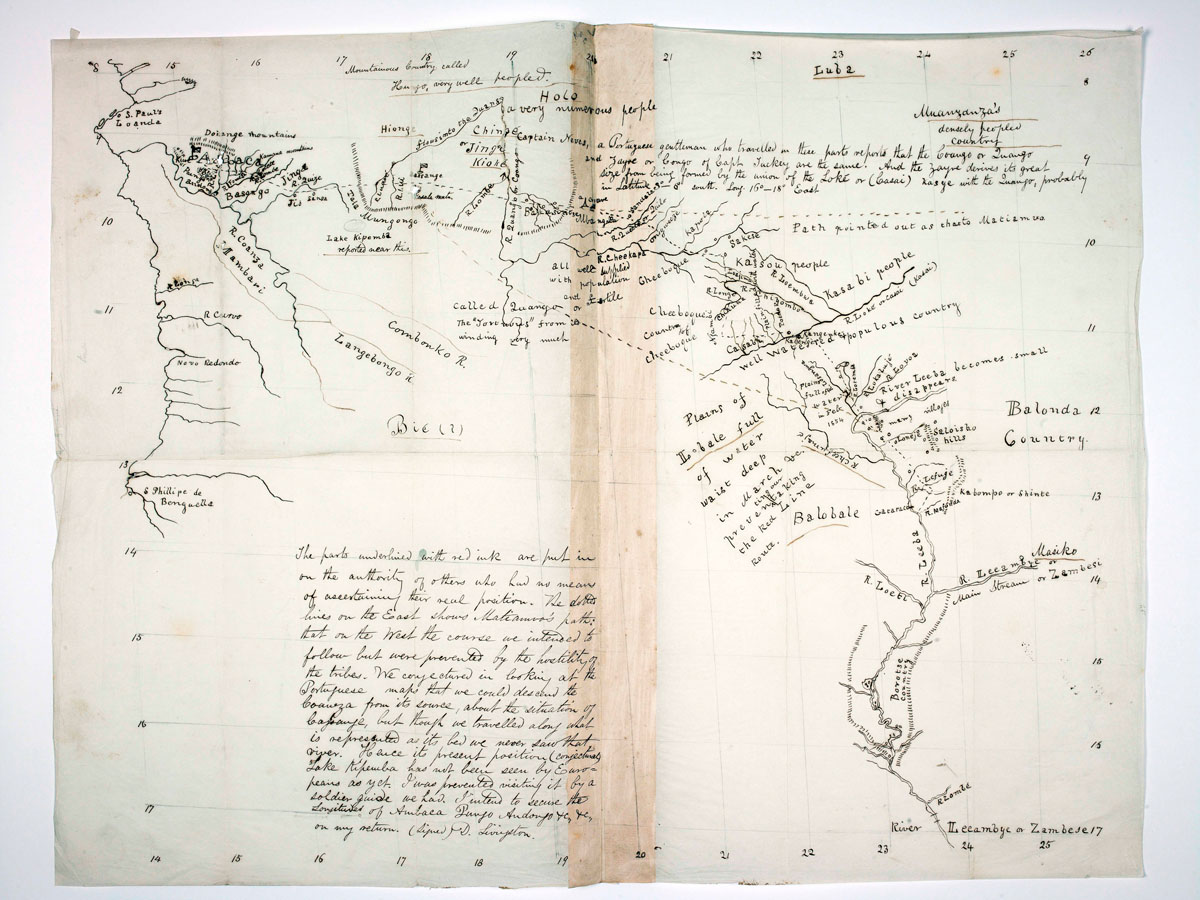 Image of David Livingstone, Map of Loanda, [1853]. Image from SOAS Library, University of London. Image copyright Council for World Mission. Used by permission for private study, educational or research purposes only. Please contact SOAS Archives & Special Collections on docenquiry@soas.ac.uk for permission to use this material for any other purpose. As relevant, copyright Dr. Neil Imray Livingstone Wilson. Creative Commons Attribution-NonCommercial 3.0 Unported (https://creativecommons.org/licenses/by-nc/3.0/).
