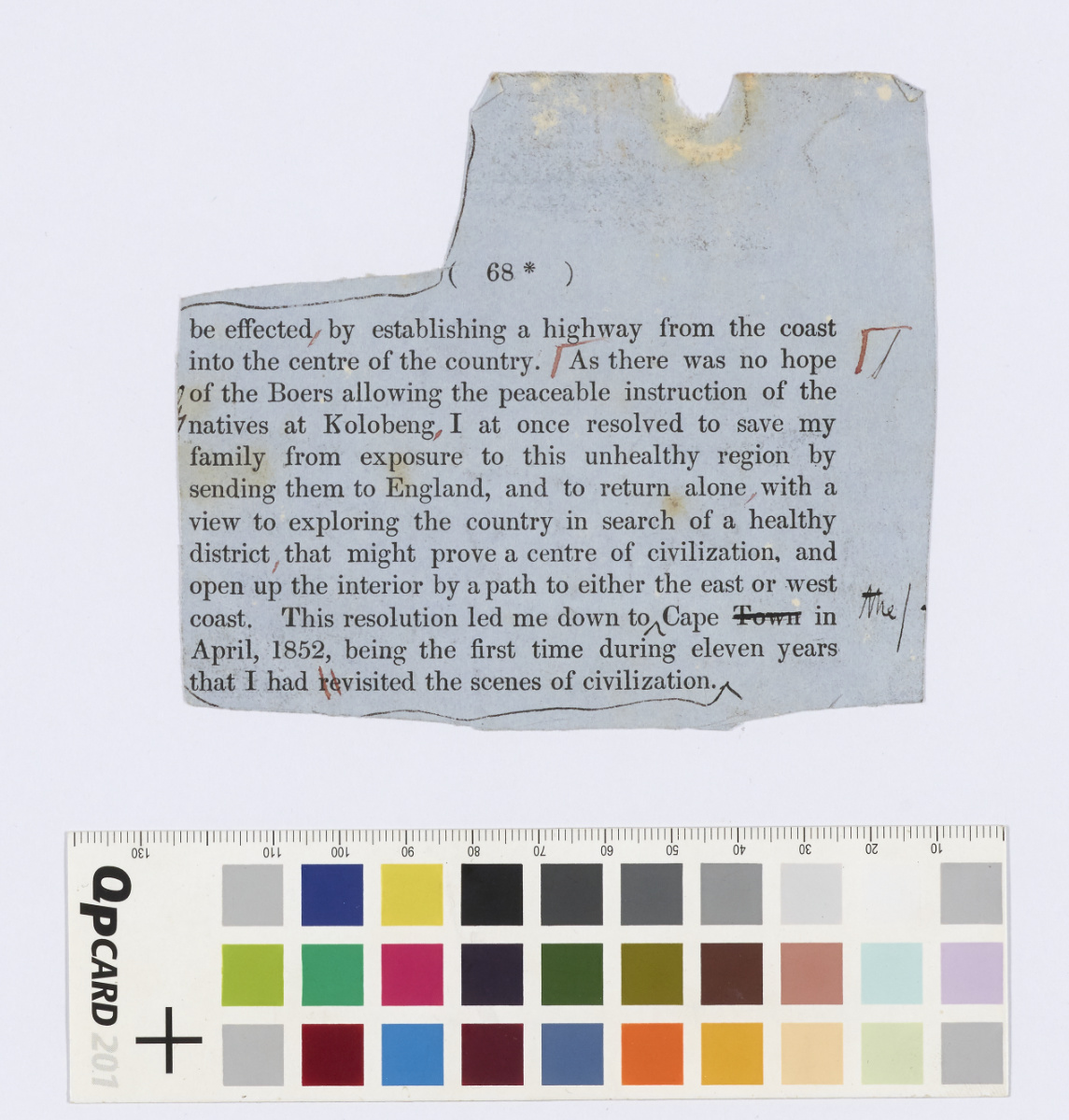 Galley proof from Missionary Travels (Livingstone 1857dd:[1]). Copyright National Library of Scotland and Dr. Neil Imray Livingstone Wilson (as relevant). Creative Commons Share-alike 2.5 UK: Scotland (https://creativecommons.org/licenses/by-nc-sa/2.5/scotland/).