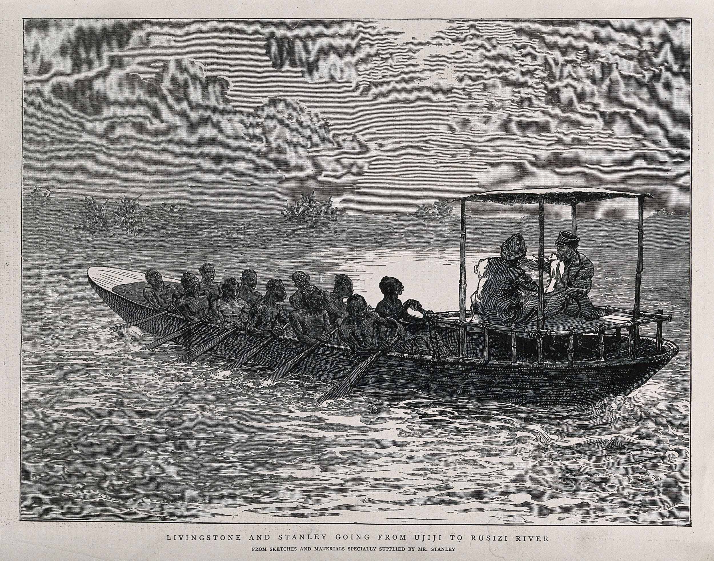 Livingstone and Stanley going from Ujiji to Rusizi River. Copyright Wellcome Library, London. Creative Commons Attribution 4.0 International (https://creativecommons.org/licenses/by/4.0/).