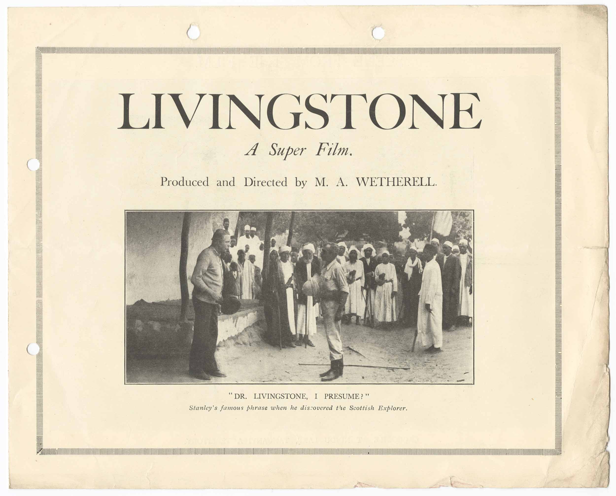 Promotional Leaflet for Livingstone: A Super Film (Film), 1925, by Hero Films Ltd. Copyright National Library of Scotland. Creative Commons Share-alike 2.5 UK: Scotland (https://creativecommons.org/licenses/by-nc-sa/2.5/scotland/).