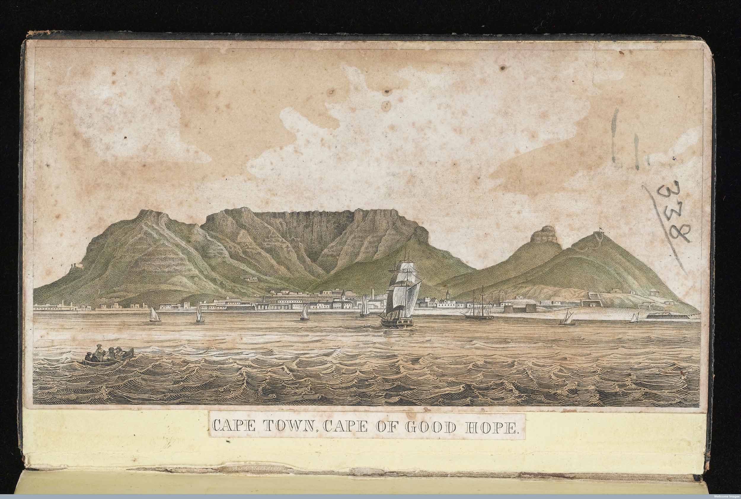 Ciudad del Cabo, Cabo de Buena Esperanza, del Diario de Thomas Graham, c. 1849-50. Copyright Wellcome Library, Londres. Creative Commons Attribution 4.0 International ().