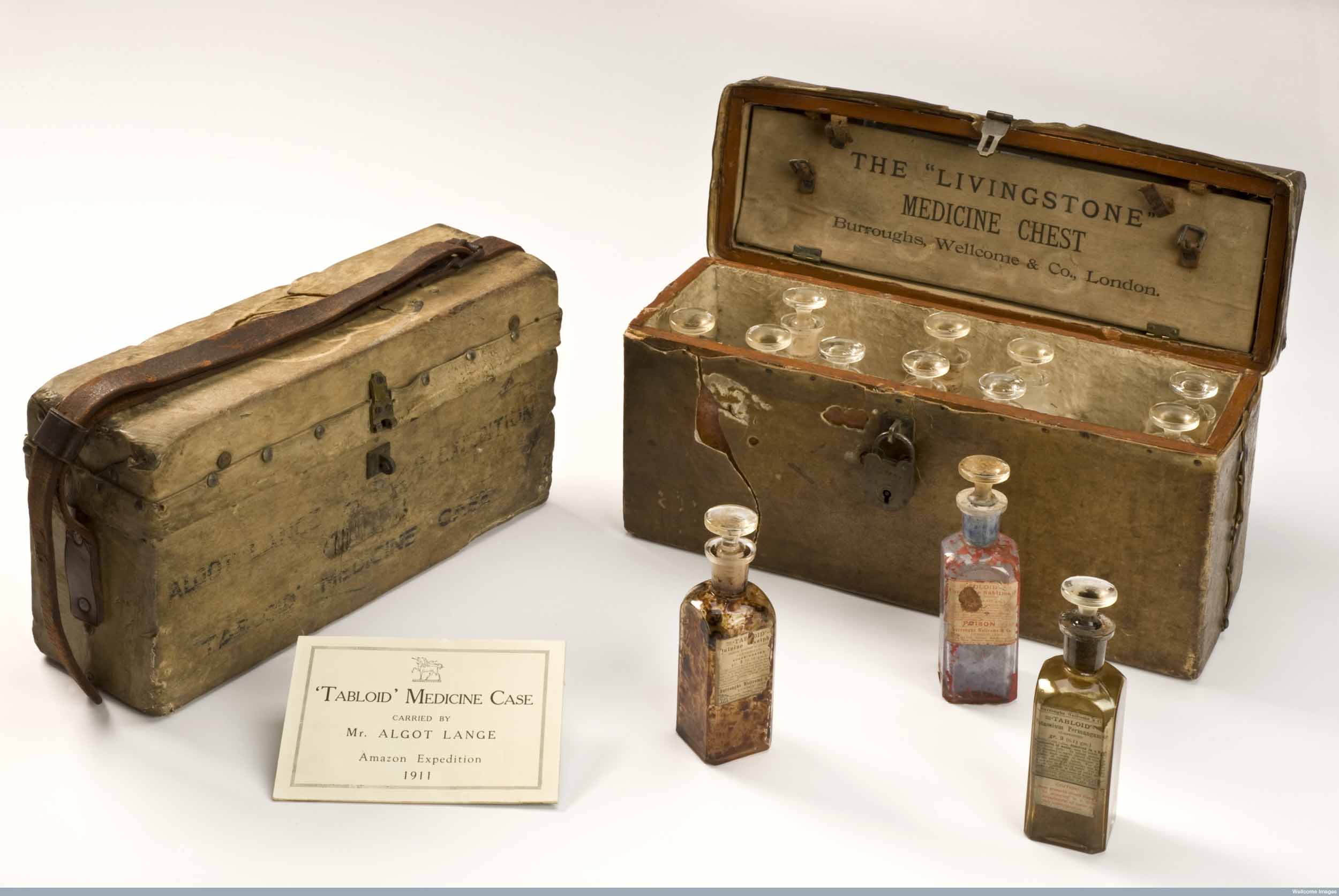 The ‘Livingstone’ medicine chest, named after David Livingstone and made by Burroughs, Wellcome & Co, who often provided medicine chests to expeditions free of charge for publicity. Copyright Wellcome Library, London. Creative Commons Attribution 4.0 International (https://creativecommons.org/licenses/by/4.0/).