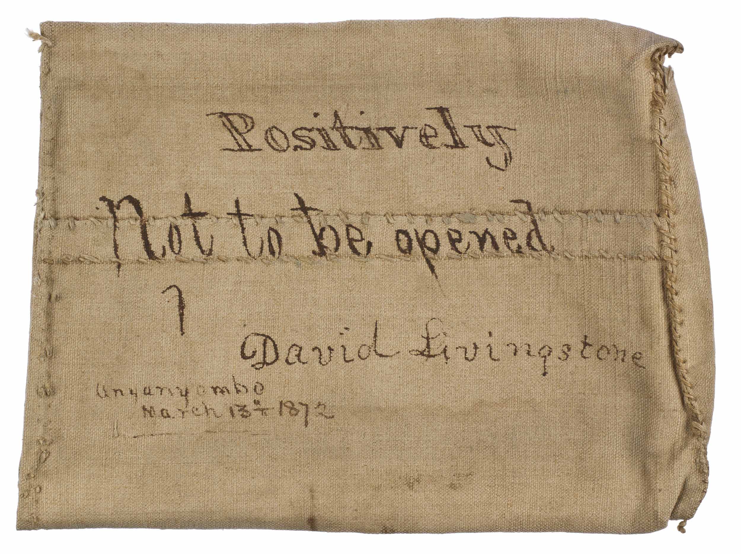 Livingstone's mail bag, given to H.M. Stanley, c.1872. Copyright David Livingstone Centre (National Museums of Scotland, photographer). May not be reproduced without the express written consent of the National Trust for Scotland, on behalf of the Scottish National Memorial to David Livingstone Trust (David Livingstone Centre).