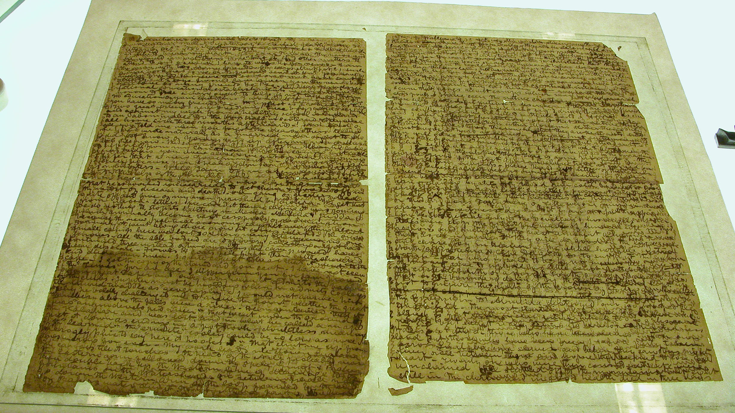 The two pages of the letter side by side prior to conservation. Copyright Adrian S. Wisnicki. Creative Commons Attribution-NonCommercial 3.0 Unported (https://creativecommons.org/licenses/by-nc/3.0/).