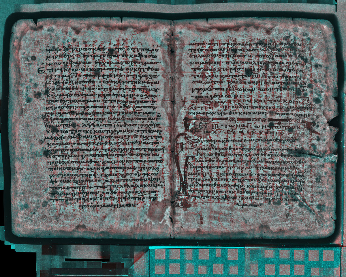 Processed spectral image of a folio of the Archimedes Palimpsest. Copyright Owner of the Archimedes Palimpsest. Creative Commons Attribution-NonCommercial 3.0 Unported (https://creativecommons.org/licenses/by-nc/3.0/).
