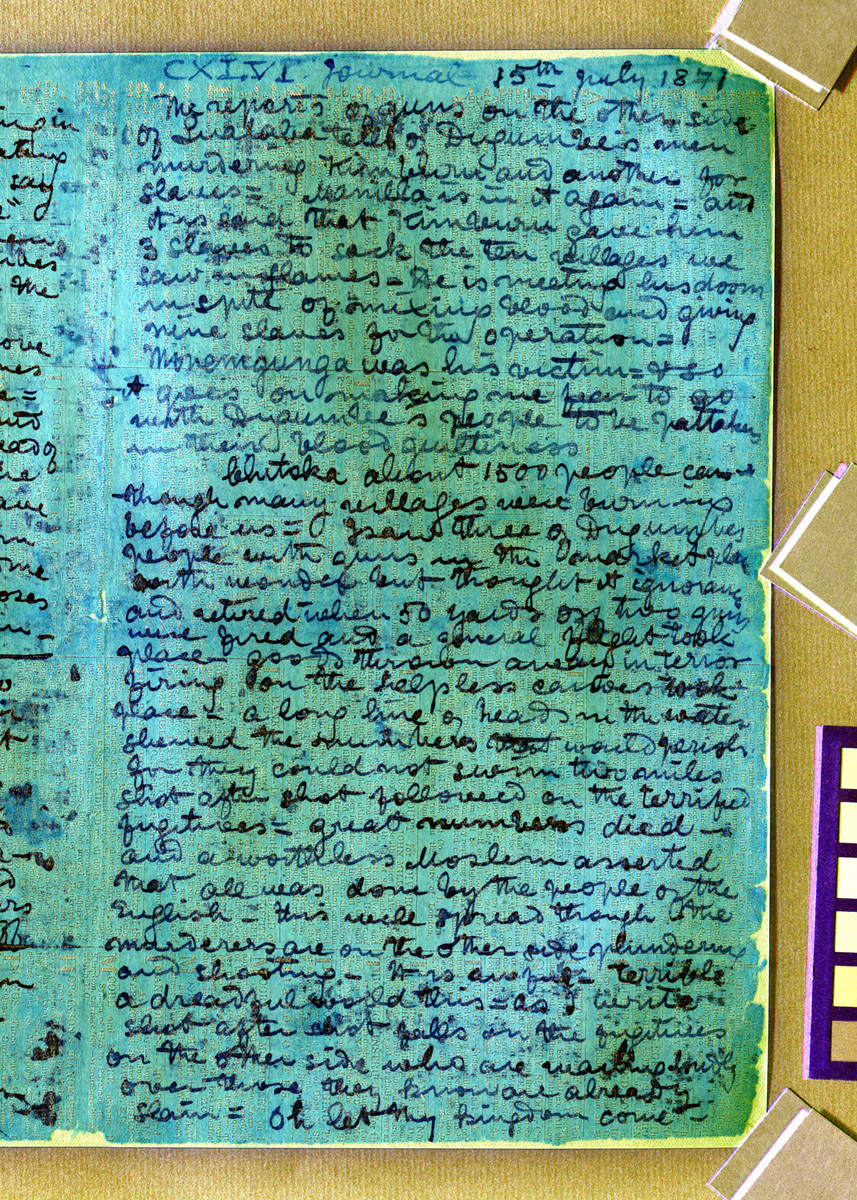 A processed spectral image of a page of the 1871 Field Diary (Livingstone 1871f:CXLVI spectral_ratio). Copyright David Livingstone Centre, Blantyre. As relevant, copyright Dr. Neil Imray Livingstone Wilson. Creative Commons Attribution-NonCommercial 3.0 Unported (https://creativecommons.org/licenses/by-nc/3.0/).