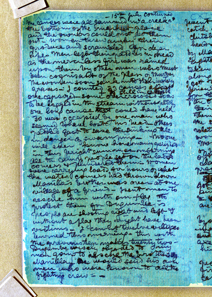 A processed spectral image of a page of the 1871 Field Diary (Livingstone 1871f:CXLVII spectral_ratio). Copyright David Livingstone Centre, Blantyre. As relevant, copyright Dr. Neil Imray Livingstone Wilson. Creative Commons Attribution-NonCommercial 3.0 Unported (https://creativecommons.org/licenses/by-nc/3.0/).