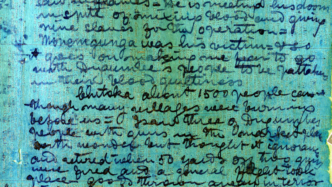 A processed spectral image of a page of the 1871 Field Diary (Livingstone 1871f:CXLVI spectral_ratio), detail. Copyright David Livingstone Centre, Blantyre. As relevant, copyright Dr. Neil Imray Livingstone Wilson. Creative Commons Attribution-NonCommercial 3.0 Unported (https://creativecommons.org/licenses/by-nc/3.0/).