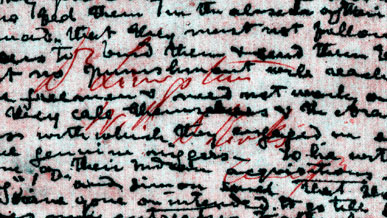 A processed spectral image of a page from the 1870 Field Diary (Livingstone 1870h:XVII pseudo_v1), detail. Copyright David Livingstone Centre. Creative Commons Attribution-NonCommercial 3.0 Unported (https://creativecommons.org/licenses/by-nc/3.0/).