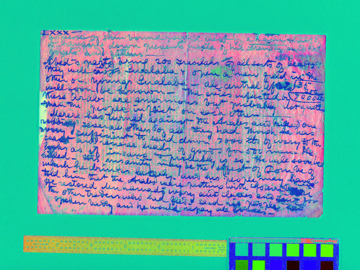 A processed spectral image of a page from the 1870 Field Diary (Livingstone 1871b:LXXX PCA_pseudo_34). Copyright National Library of Scotland and, as relevant, Neil Imray Livingstone Wilson. Creative Commons Attribution-NonCommercial 3.0 Unported (https://creativecommons.org/licenses/by-nc/3.0/).