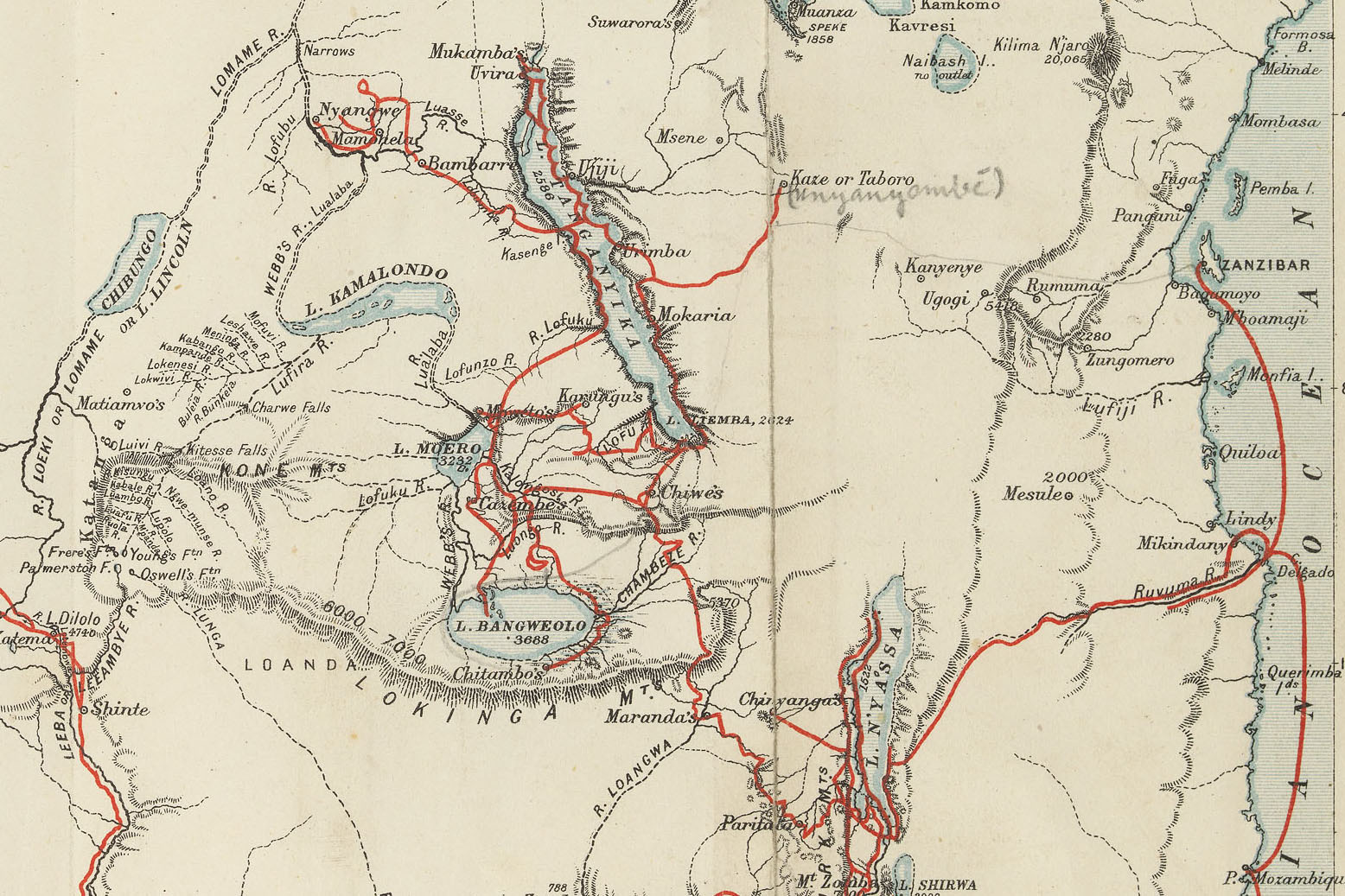 Small map from the Last Journals (Livingstone 1874). Copyright National Library of Scotland. Creative Commons Share-alike 2.5 UK: Scotland (https://creativecommons.org/licenses/by-nc-sa/2.5/scotland/).