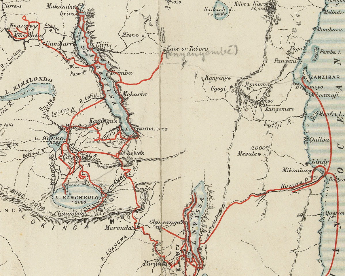 Small map from the Last Journals (Livingstone 1874), detail. Copyright National Library of Scotland. Creative Commons Share-alike 2.5 UK: Scotland (https://creativecommons.org/licenses/by-nc-sa/2.5/scotland/).