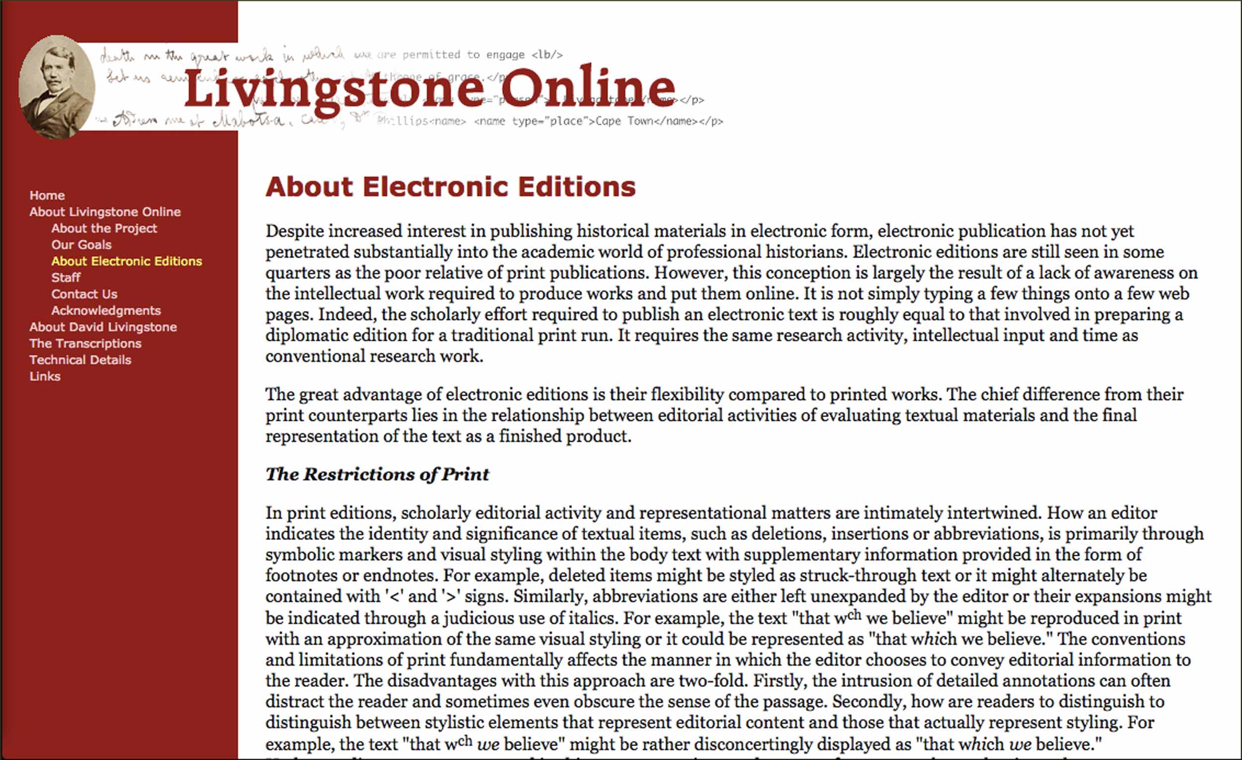 A page of Livingstone Online, circa 2006. Copyright Livingstone Online. Creative Commons Attribution-NonCommercial 3.0 Unported (https://creativecommons.org/licenses/by-nc/3.0/).