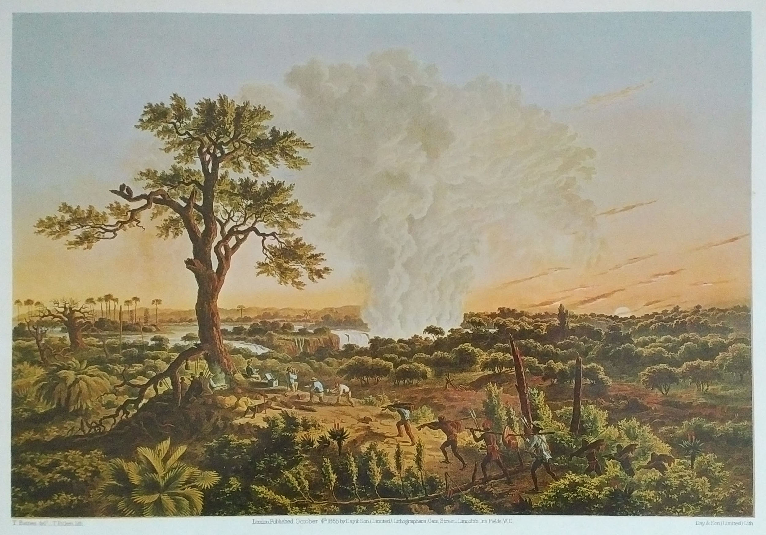 Image of Thomas Baines, The falls by sunrise, with the 'spray cloud' rising 1,2000 feet, c.1865. Copyright Kate Simpson. Creative Commons Attribution-NonCommercial 3.0 Unported (https://creativecommons.org/licenses/by-nc/3.0/).