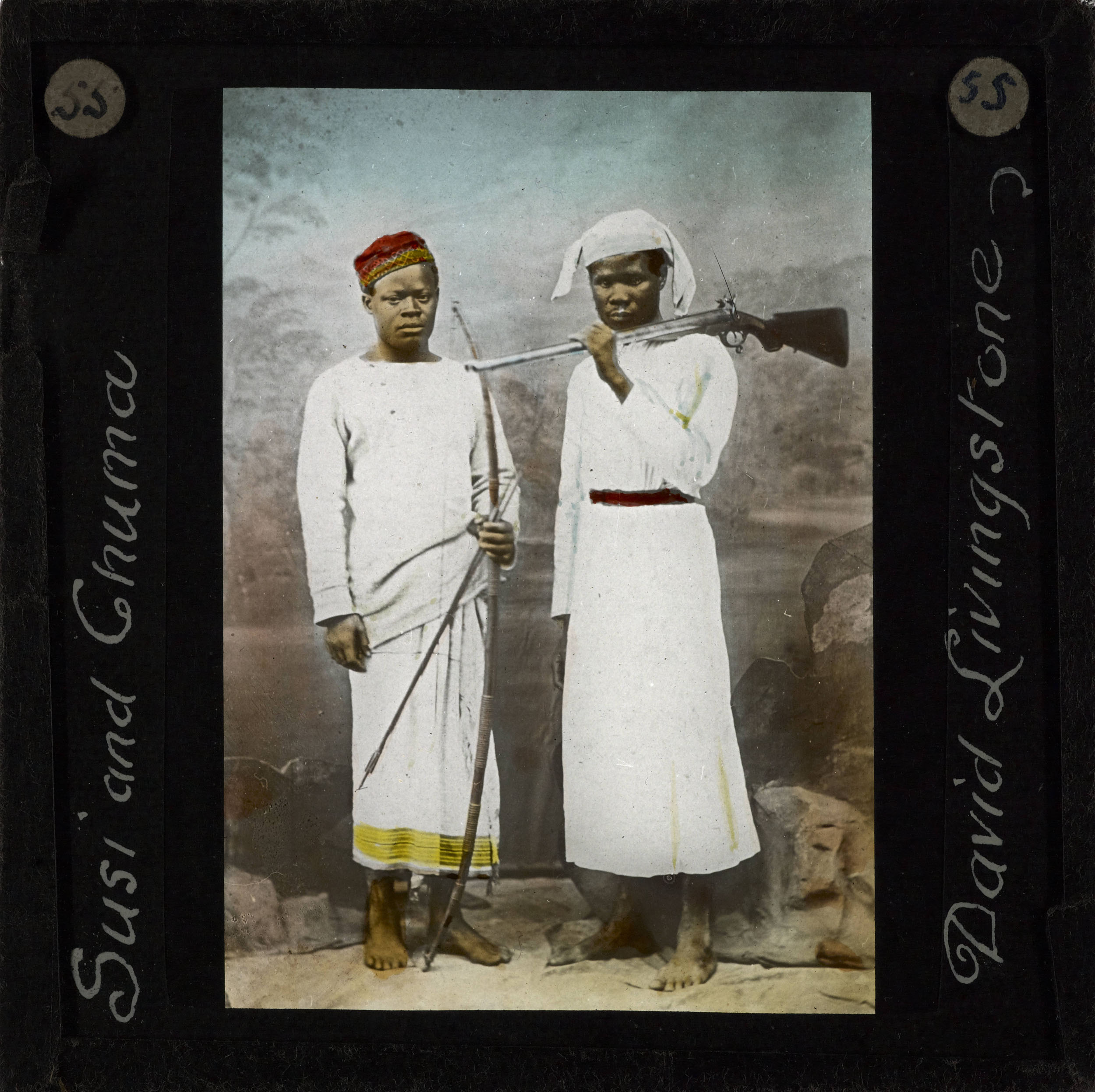 Painted Lantern Slide of Susi and Chuma, Date Unknown (after 1873). Copyright The Centre for the Study of World Christianity, University of Edinburgh. Creative Commons Attribution-NonCommercial 3.0 Unported (https://creativecommons.org/licenses/by-nc/3.0/).