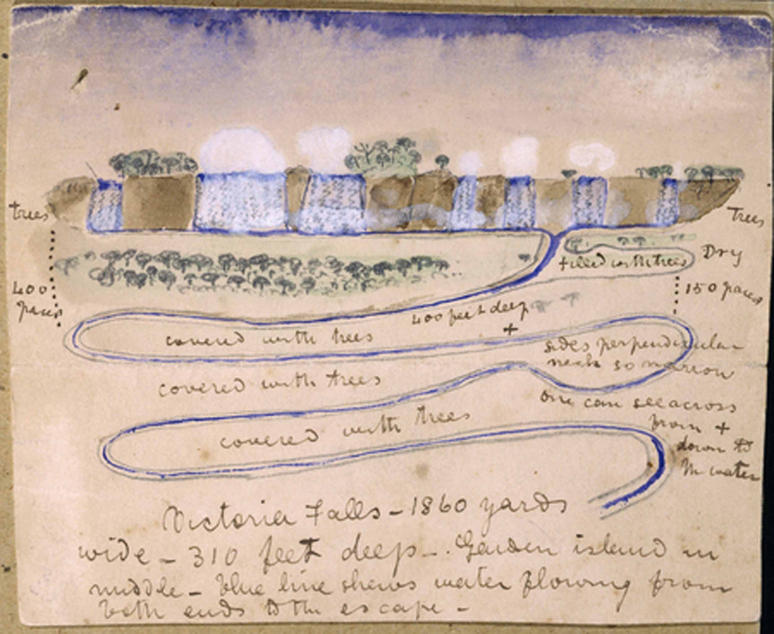 Sketch of the Victoria Falls, 1850-1860, by David Livingstone. Copyright Royal Geographical Society (with IBG). Used by permission for academic purposes only. For non-academic use permission, please contact the Picture Library.