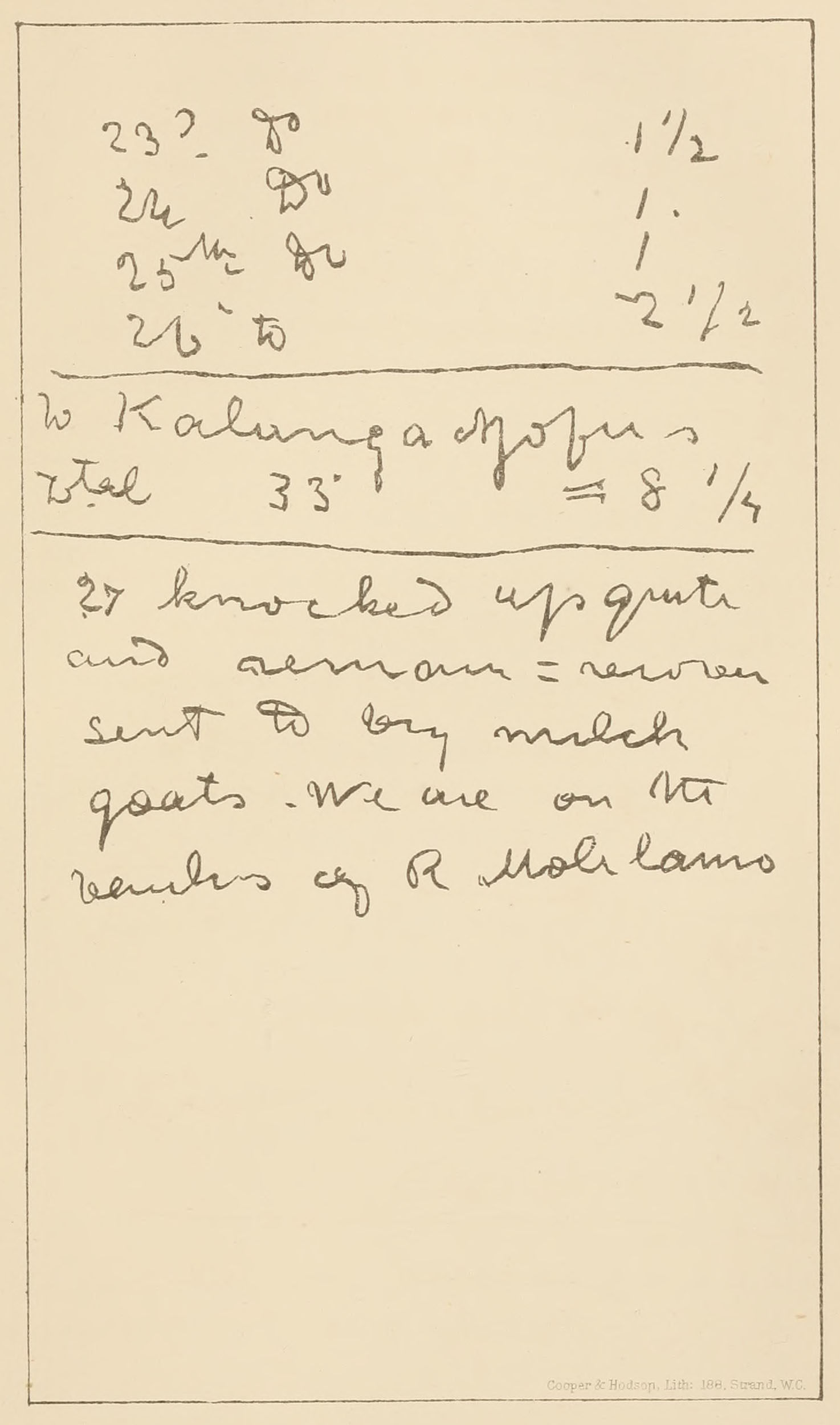 Autograph Facsimile of Last Entry in Livingstone's Note Book. Illustration from the Last Journals (Livingstone 1874,2:between 298 and 299). Courtesy of Internet Archive.  ().