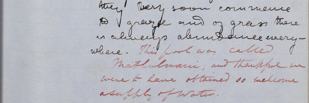 Image of a page segment from the Missionary Travels manuscript (Livingstone 1857bb:[128]), detail. Copyright National Library of Scotland and Dr. Neil Imray Livingstone Wilson (as relevant). Creative Commons Share-alike 2.5 UK: Scotland (https://creativecommons.org/licenses/by-nc-sa/2.5/scotland/).