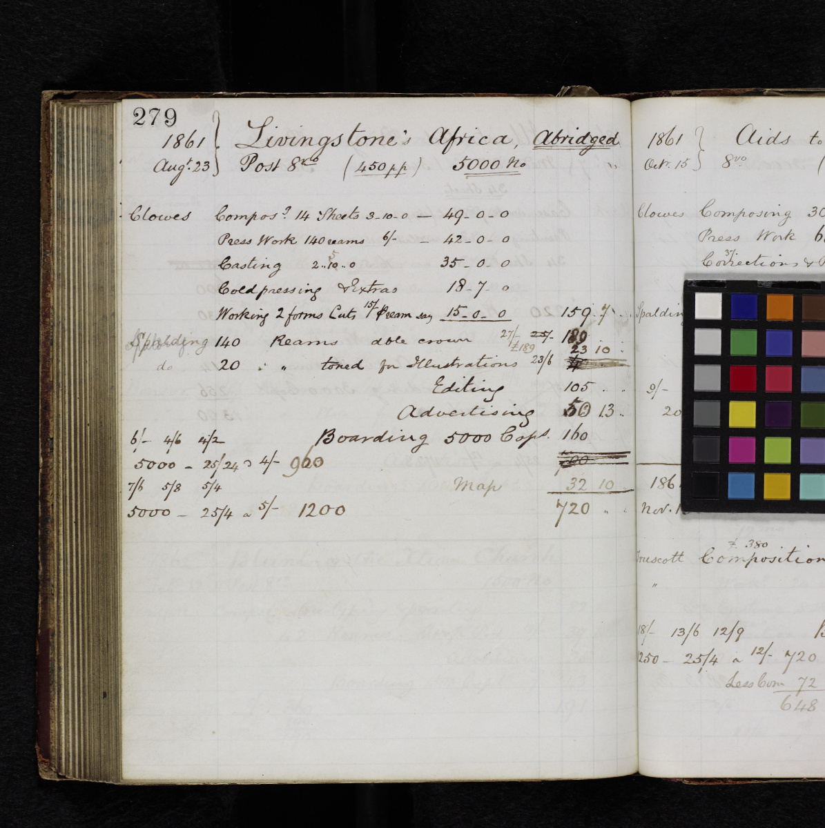Image of a page from John Murray’s Estimate Book: Expected Costs of Publishing Livingstone’s Africa, Abridged (Murray 1850-1866:[1]). Copyright National Library of Scotland. Creative Commons Share-alike 2.5 UK: Scotland (https://creativecommons.org/licenses/by-nc-sa/2.5/scotland/).