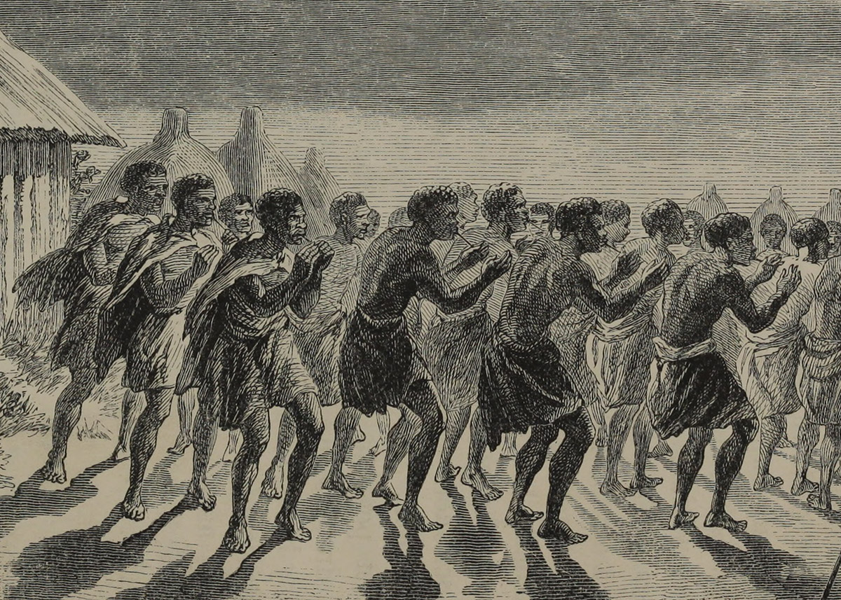 Bechuana Reed-Dance by Moonlight. Illustration from Missionary Travels (Livingstone 1857aa:opposite 225). Courtesy of the Internet Archive (https://archive.org/details/missionarytravel03livi/)