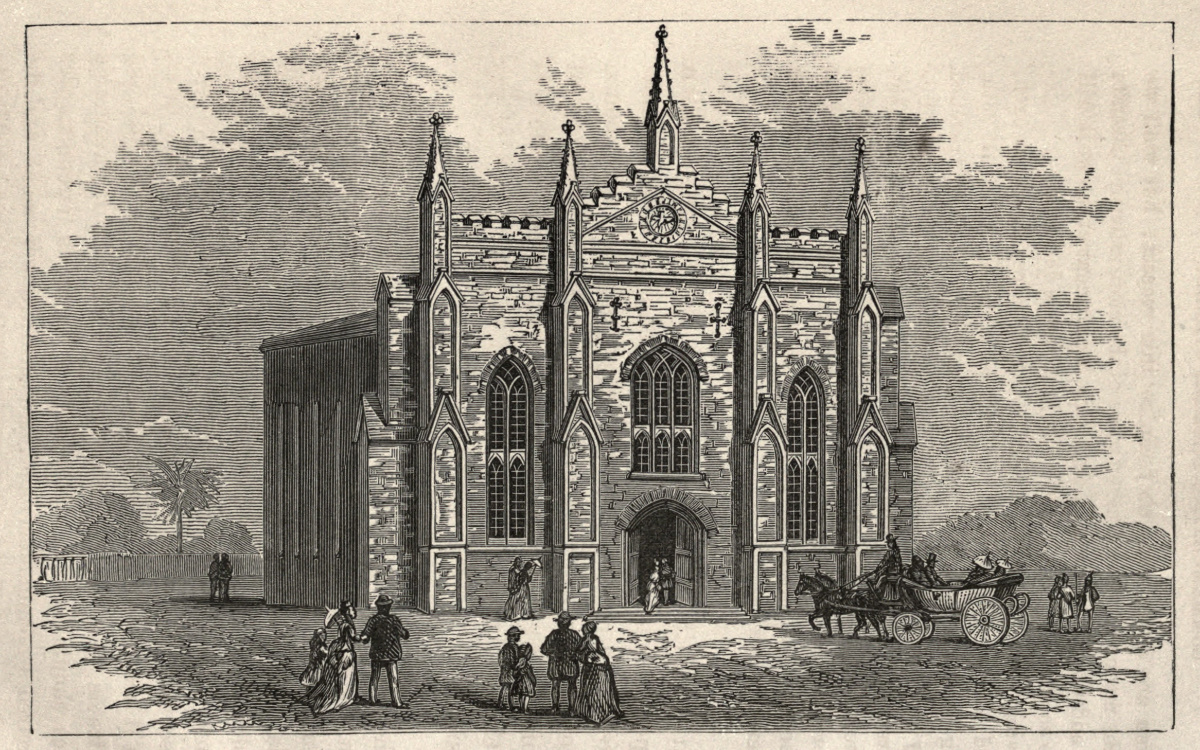 Commemoration Chapel, Graham’s Town. Illustration from Memoir of the Rev. William Shaw, Late General Superintendent of the Wesleyan Missions in South-Eastern Africa (London: William Nichols, 1875), opposite 217. Courtesy of the Internet Archive (https://archive.org/details/memoirofrevwilli00shawiala).