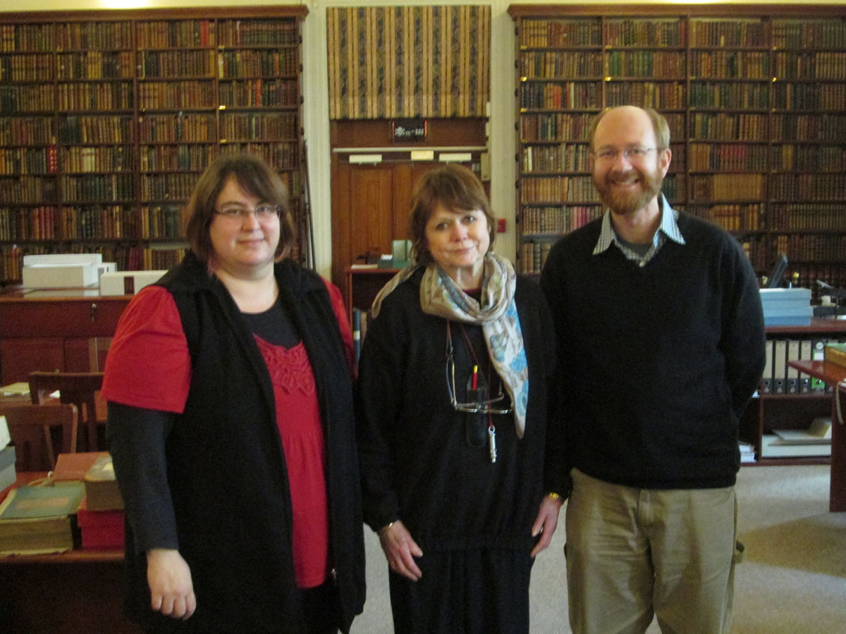 Melanie Geustyn, Sandy Shell, Adrian S. Wisnicki at the National Library of South Africa, Cape Town Campus, 2013. Copyright Adrian S. Wisnicki. Creative Commons Attribution-NonCommercial 3.0 Unported (https://creativecommons.org/licenses/by-nc/3.0/).
