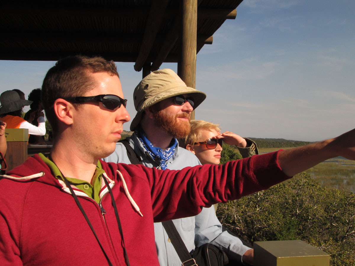 Jared McDonald, Adrian S. Wisnicki, and Angela Aliff at at Cape Vidal, iSimangaliso Wetlands, KwaZulu-Natal, South Africa, 2013. Copyright Adrian S. Wisnicki. Creative Commons Attribution-NonCommercial 3.0 Unported (https://creativecommons.org/licenses/by-nc/3.0/).