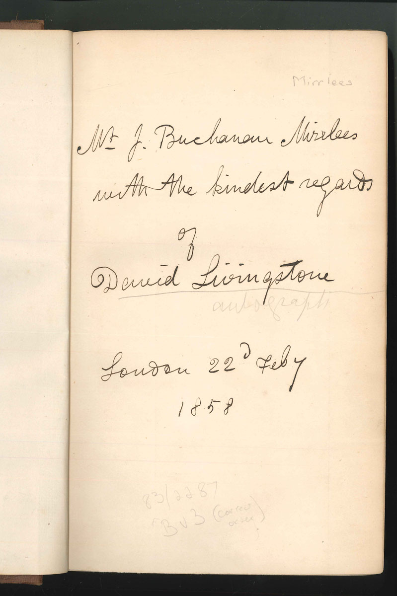 Image of a page of David Livingstone, Signed Copy of Missionary Travels and Researches in South Africa (1857), 22 February 1858. Image copyright The Brenthurst Press (Pty) Ltd, 2014. Creative Commons Attribution-NonCommercial 3.0 Unported (https://creativecommons.org/licenses/by-nc/3.0/).