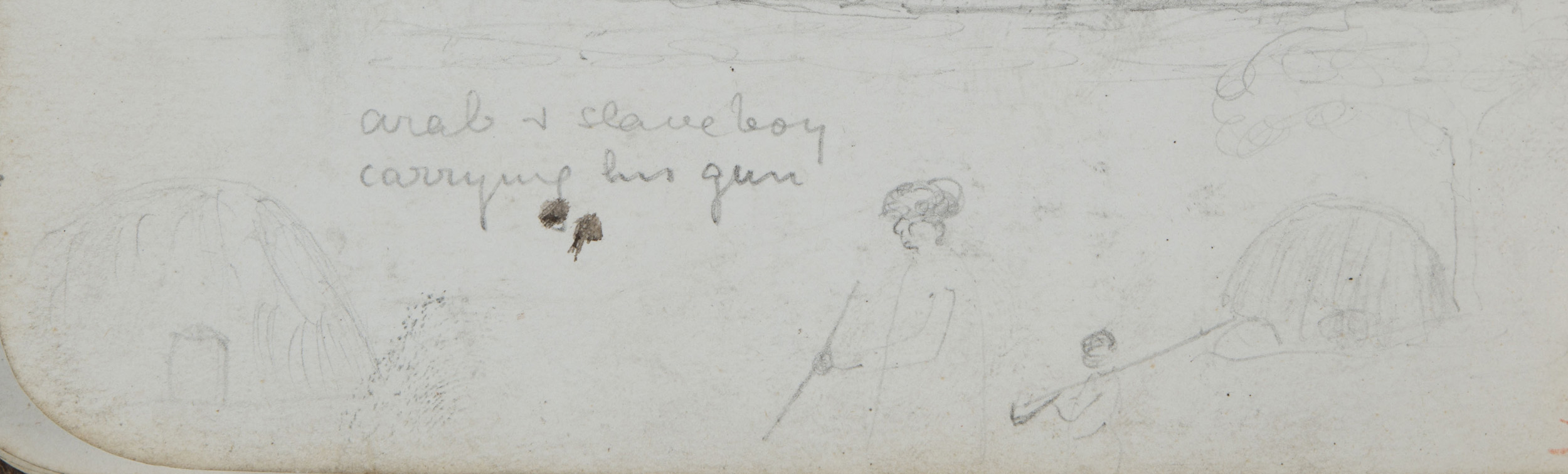 'Arab & slaveboy carrying his gun.' Illustration from a page of Field Diary XIV (Livingstone 1871n:[99]), detail. Copyright David Livingstone Centre. Creative Commons Attribution-NonCommercial 3.0 Unported (https://creativecommons.org/licenses/by-nc/3.0/).