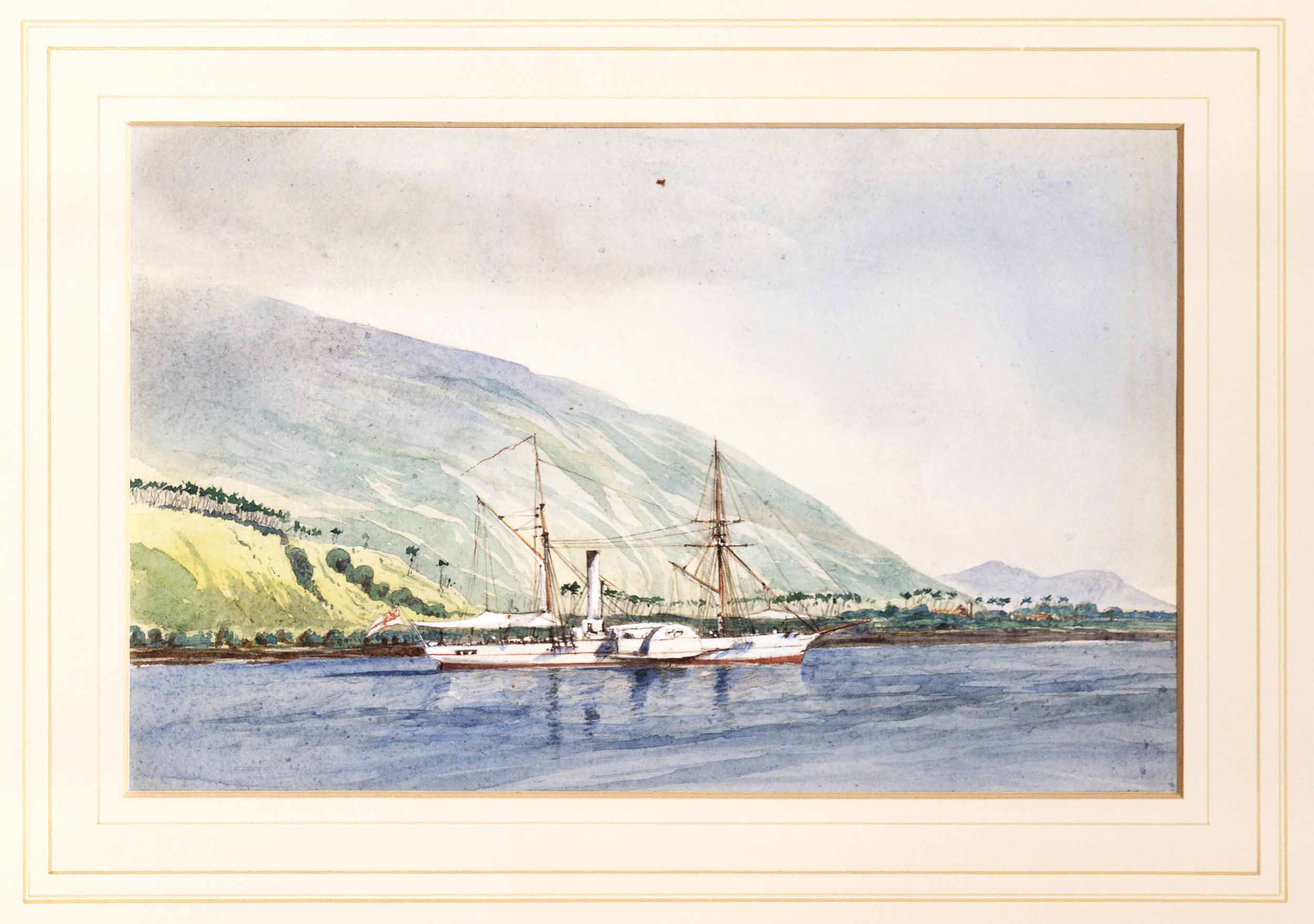 The Pioneer at Anchor in Pomony Harbor, Johanna. Livingstone and Kirk Were on Board and They Were about to Start for the Rovooma River to Ascertain if It Communicated with Lake Nyassa in Central Africa. 3 Sep[tember]. [18]62, by Thomas Mitchell. Courtesy of the Smithsonian Libraries, Washington, D.C.