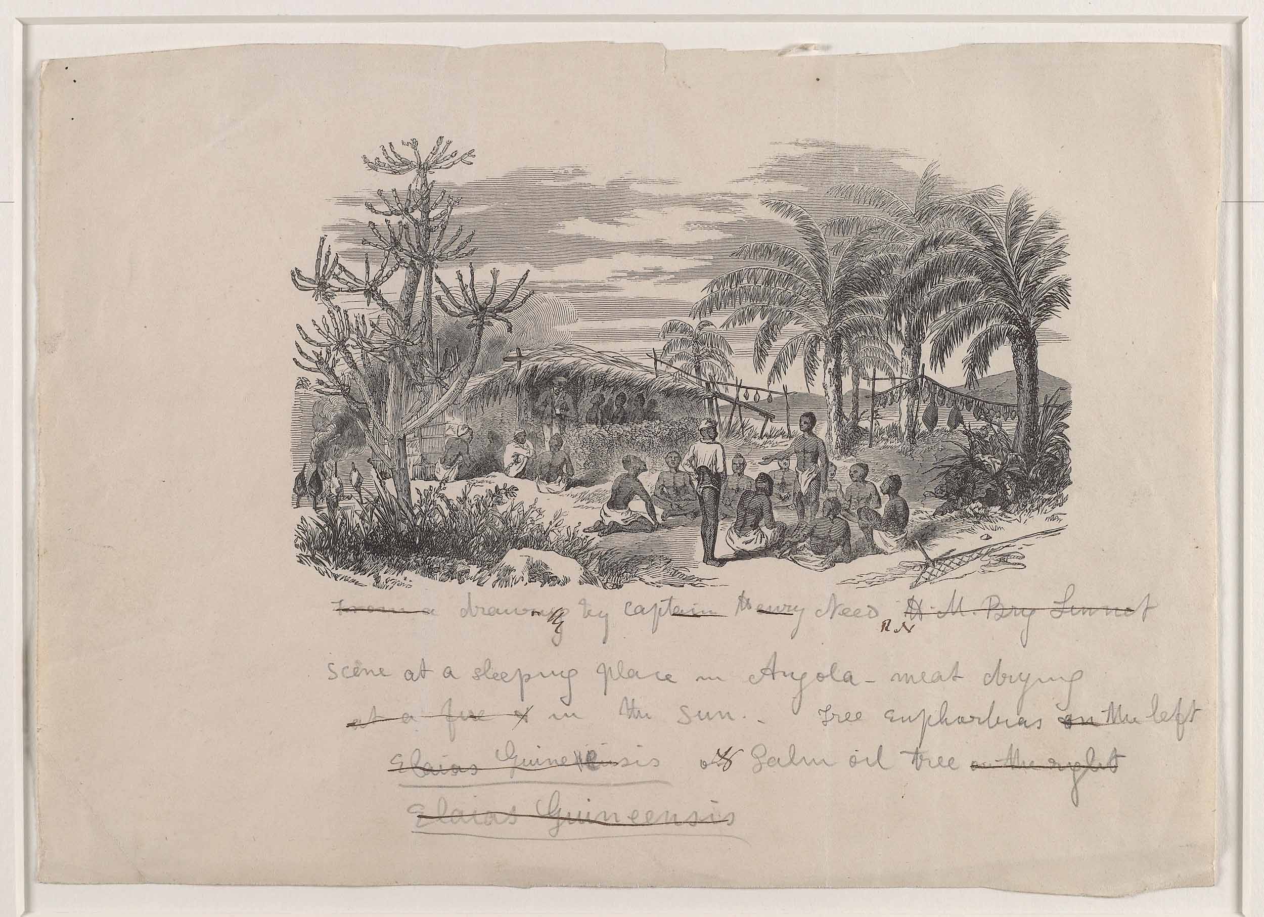 David Livingstone, Scene at a sleeping-place in Angola (Annotated Proof), c.1856-1857. Copyright National Library of Scotland. Creative Commons Share-alike 2.5 UK: Scotland(https://creativecommons.org/licenses/by-nc-sa/2.5/scotland/).