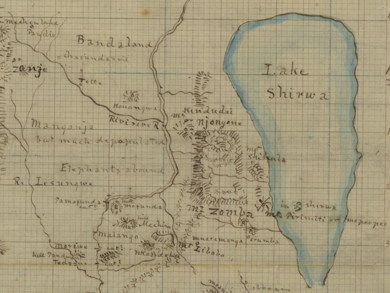 David Livingstone, Map of Lakes Nyassa and Shirwa [1864?], detail. Copyright National Library of Scotland, CC BY-NC-SA 2.5 SCOTLAND; Dr. Neil Imray Livingstone Wilson, CC BY-NC 3.0