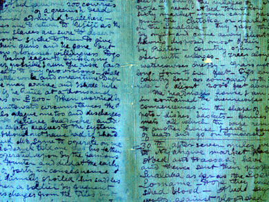 Processed spectral image of two pages from the 1871 Field Diary (Livingstone 1871f:CXXXI, IV spectral_ratio), detail. Copyright David Livingstone Centre and Dr. Neil Imray Livingstone Wilson: CC BY-NC 3.0
