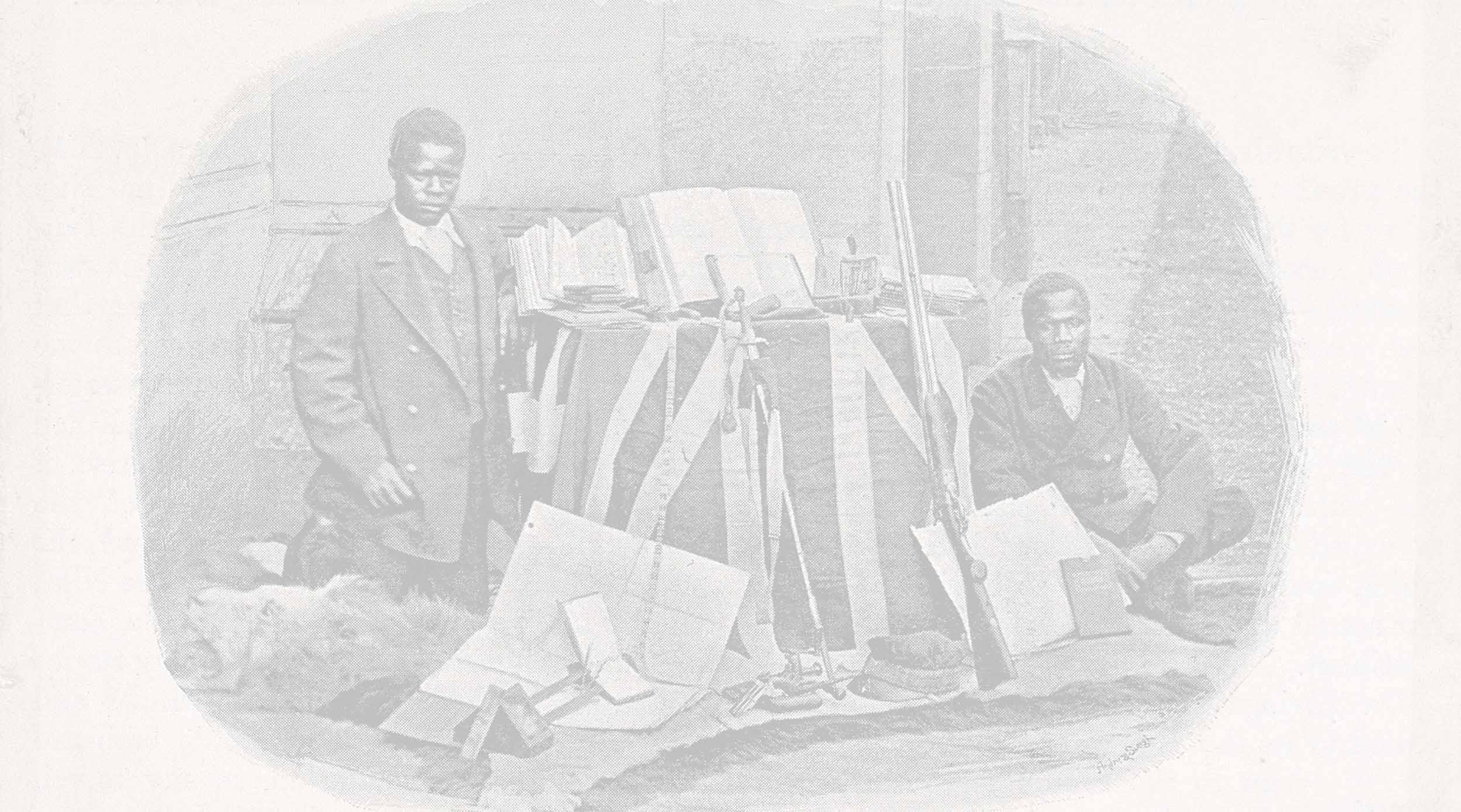 David Livingtone's followers, Susi and Chuma, pictured with his former possessions, 1873. Copyright Wellcome Library, London. Creative Commons Attribution 4.0 International (https://creativecommons.org/licenses/by/4.0/).