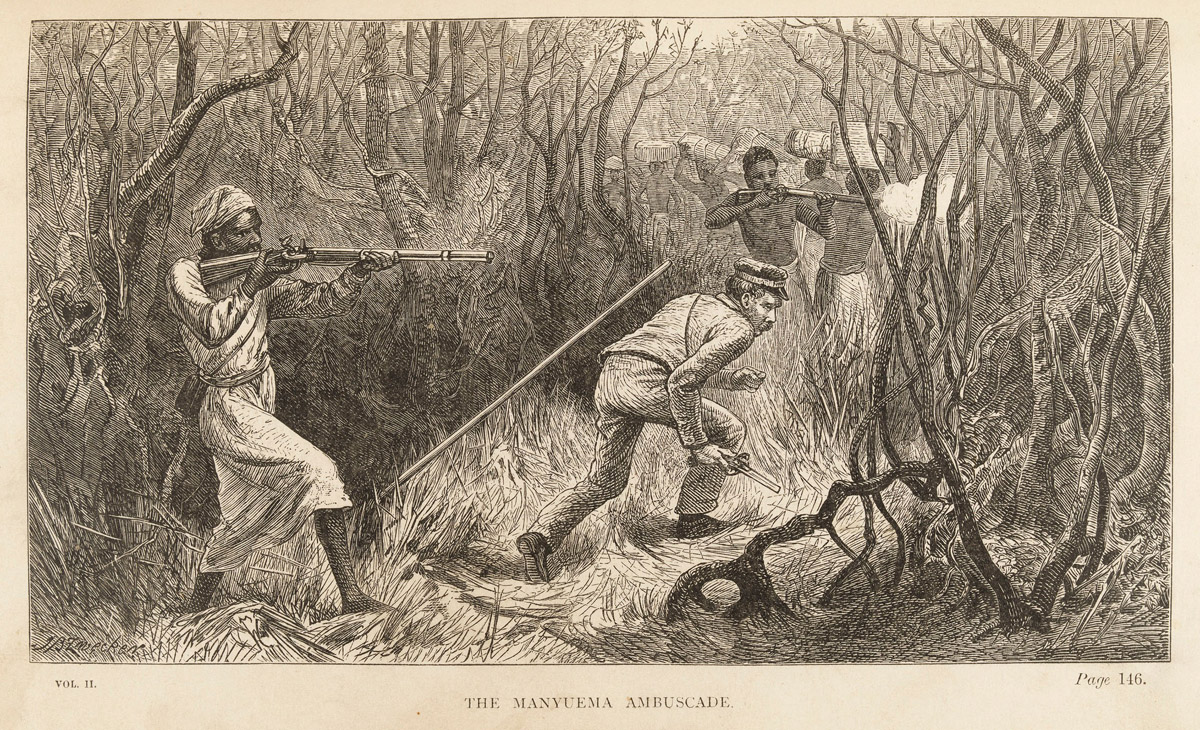The Manyuema Ambuscade. Illustration from the Last Journals (Livingstone 1874,2:opposite 146). Courtesy of Edinburgh University Library
