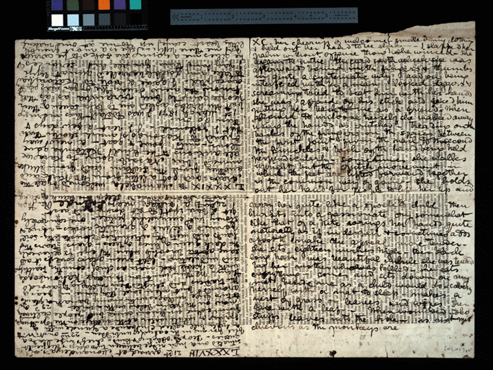 Animated spectral image of four pages from the 1870 Field Diary, second gathering, as written over a leaf from the Pall Mall Budget (Livingstone 1871b:LXXXII color raking). Copyright National Library of Scotland. Creative Commons Attribution-NonCommercial 3.0 Unported (https://creativecommons.org/licenses/by-nc/3.0/).