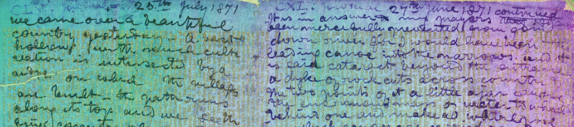 A processed spectral image of two pages of the 1871 Field Diary (Livingstone 1871f:CLV-CXL pcar721r), detail. Copyright David Livingstone Centre, Blantyre. As relevant, copyright Dr. Neil Imray Livingstone Wilson. Creative Commons Attribution-NonCommercial 3.0 Unported (https://creativecommons.org/licenses/by-nc/3.0/).