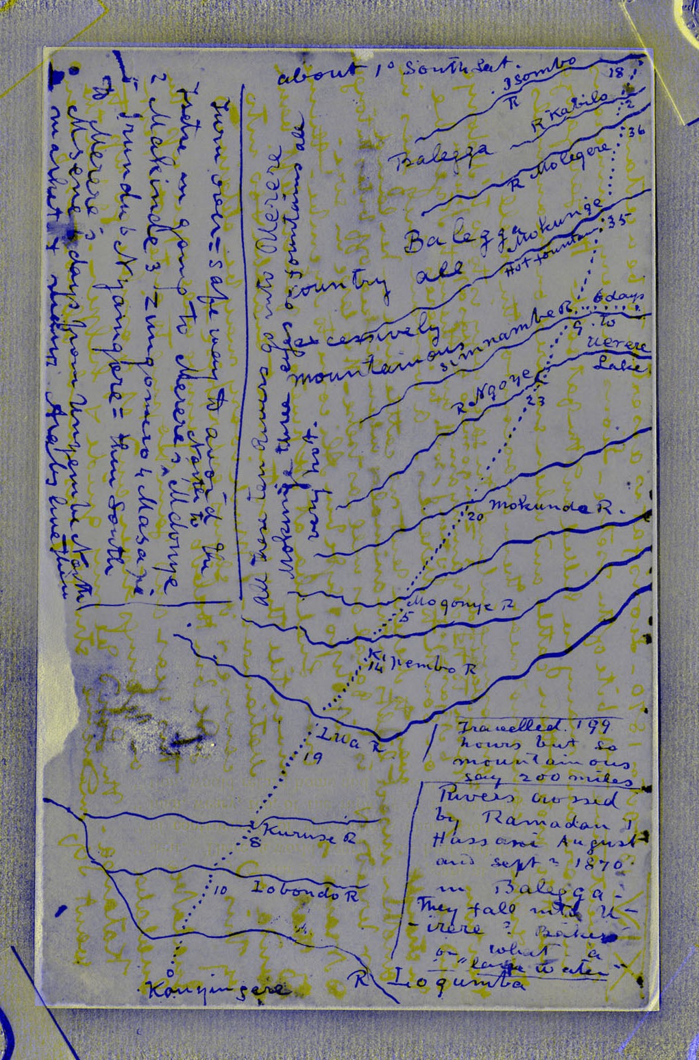 A spectral image of a page of the 1870 Field Diary (Livingstone 1870f:[XIV v.2] pseudo_v4_BY). Copyright David Livingstone Centre. Creative Commons Attribution-NonCommercial 3.0 Unported (https://creativecommons.org/licenses/by-nc/3.0/).