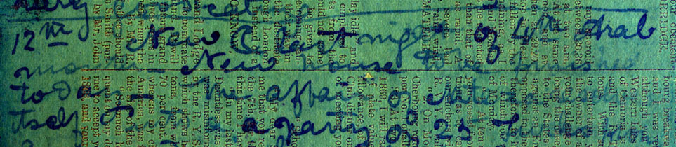 A processed spectral image of a page of the 1871 Field Diary (Livingstone 1871f:CIX spectral_ratio), detail. Copyright David Livingstone Centre, Blantyre. As relevant, copyright Dr. Neil Imray Livingstone Wilson. Creative Commons Attribution-NonCommercial 3.0 Unported (https://creativecommons.org/licenses/by-nc/3.0/).