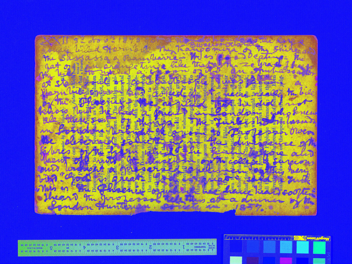 A processed spectral image of a page from the 1870 Field Diary (Livingstone 1870i:XXII ICA_pseudo_32). Copyright National Library of Scotland and, as relevant, Neil Imray Livingstone Wilson. Creative Commons Attribution-NonCommercial 3.0 Unported (https://creativecommons.org/licenses/by-nc/3.0/).