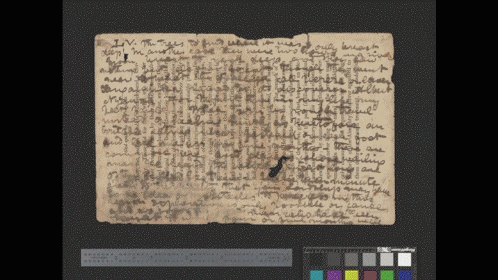 An animated spectral image (ASI) of a page from the 1870 Field Diary (Livingstone 1870i:LV [v.1]). Copyright David Livingstone Centre. Creative Commons Attribution-NonCommercial 3.0 Unported (https://creativecommons.org/licenses/by-nc/3.0/).