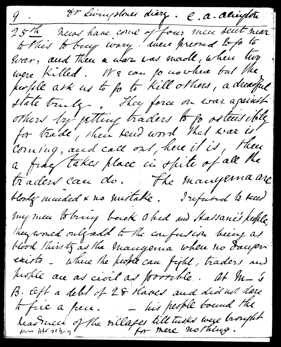 A page from C.A. Alington's transcription of the 1871 Field Diary (corresponding to Livingstone 1871f:CXIII). Images copyright The Bodleian Library, University of Oxford. Used by permission.