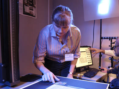 Kate Simpson preparing a page of Livingstone's 1871 Field Diary for spectral imaging, National Library of Scotland, 2010. Copyright Callum Bennetts - Maverick Photo Agency. Used by permission.