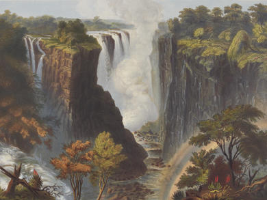 Thomas Baines, 'The Victoria Falls, Zambesi River, Sketched on the Spot, 1865.' Copyright National Library of Scotland. CC BY-NC-SA 2.5 SCOTLAND